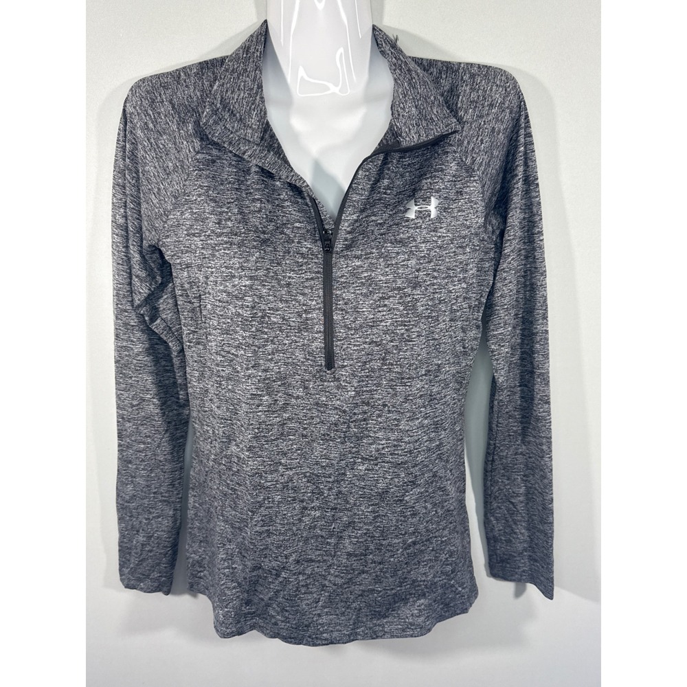 Under Armour Womens HeatGear Quarter Zip Pullover Space Dye Gray Small Loose Fit